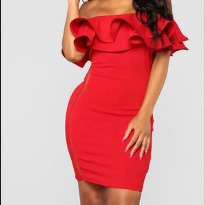 Red Ruffle Off The Shoulder Mini Dress
